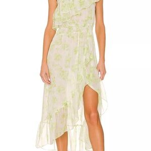 MISA LOS ANGELES $390 Rumi One Shoulder Midi Dress in Honeydew Blossom Sz xs